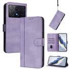 For Xiaomi Poco X6 Pro 5G Line Splicing Buckle Retro Leather Phone Case(Purple) - 1