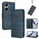 For Xiaomi Poco X7 Pro 5G Line Splicing Buckle Retro Leather Phone Case(Dark Blue) - 1