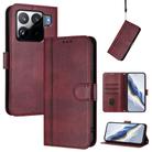 For Xiaomi 15S Pro 5G Line Splicing Buckle Retro Leather Phone Case(Wine Red) - 1