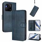 For Redmi 10A / 9C Line Splicing Buckle Retro Leather Phone Case(Dark Blue) - 1