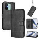 For Redmi 11A 4G Global Line Splicing Buckle Retro Leather Phone Case(Black) - 1
