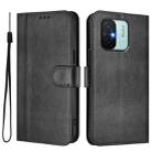 For Redmi 11A 4G Global Line Splicing Buckle Retro Leather Phone Case(Black) - 2