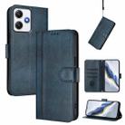 For Redmi 12 5G / 4G Global Line Splicing Buckle Retro Leather Phone Case(Dark Blue) - 1