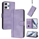 For Redmi 12 5G / 4G Global Line Splicing Buckle Retro Leather Phone Case(Purple) - 1