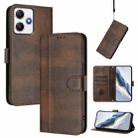 For Redmi 12 5G / 4G Global Line Splicing Buckle Retro Leather Phone Case(Brown) - 1
