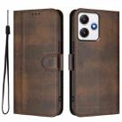 For Redmi 12 5G / 4G Global Line Splicing Buckle Retro Leather Phone Case(Brown) - 2