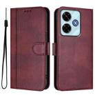 For Redmi 13 5G / 4G Global Line Splicing Buckle Retro Leather Phone Case(Wine Red) - 2