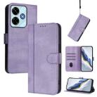 For Redmi 13 5G / 4G Global Line Splicing Buckle Retro Leather Phone Case(Purple) - 1