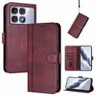 For Redmi K70 Ultra Line Splicing Buckle Retro Leather Phone Case(Wine Red) - 1