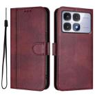For Redmi K70 Ultra Line Splicing Buckle Retro Leather Phone Case(Wine Red) - 2