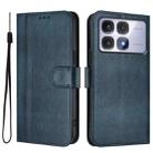 For Redmi K70 Ultra Line Splicing Buckle Retro Leather Phone Case(Dark Blue) - 2