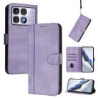 For Redmi K70 Ultra Line Splicing Buckle Retro Leather Phone Case(Purple) - 1