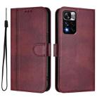 For Redmi Note 11 Pro+ 5G European Line Splicing Buckle Retro Leather Phone Case(Wine Red) - 2