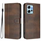 For Redmi Note 12 4G Global Line Splicing Buckle Retro Leather Phone Case(Brown) - 2