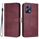 For Redmi Note 12 5G India / Xiaomi Poco X5 Line Splicing Buckle Retro Leather Phone Case(Wine Red) - 2