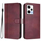 For Redmi Note 12 Pro Speed / Note 12 Pro 5G Line Splicing Buckle Retro Leather Phone Case(Wine Red) - 2