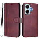 For Redmi Note 13 4G Global Line Splicing Buckle Retro Leather Phone Case(Wine Red) - 2