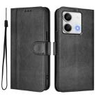 For Redmi Note 13 5G Global Line Splicing Buckle Retro Leather Phone Case(Black) - 2