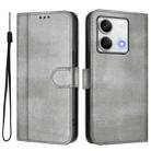For Redmi Note 13 5G Global Line Splicing Buckle Retro Leather Phone Case(Grey) - 2