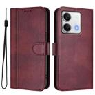 For Redmi Note 13 5G Global Line Splicing Buckle Retro Leather Phone Case(Wine Red) - 2