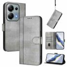 For Redmi Note 13 Pro 4G Global Line Splicing Buckle Retro Leather Phone Case(Grey) - 1