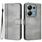 For Redmi Note 13 Pro 4G Global Line Splicing Buckle Retro Leather Phone Case(Grey) - 2