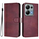 For Redmi Note 13 Pro 4G Global Line Splicing Buckle Retro Leather Phone Case(Wine Red) - 2