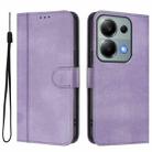For Redmi Note 13 Pro 4G Global Line Splicing Buckle Retro Leather Phone Case(Purple) - 2