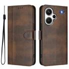 For Redmi Note 13 Pro+ 5G Global Line Splicing Buckle Retro Leather Phone Case(Brown) - 2