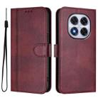 For Redmi Note 14 Pro 4G Global Line Splicing Buckle Retro Leather Phone Case(Wine Red) - 2