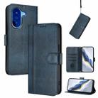 For Redmi A5 4G 171.7mm / Xiaomi Poco C71 Line Splicing Buckle Retro Leather Phone Case(Dark Blue) - 1