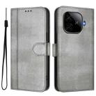 For vivo iQOO Z9 5G / iQOO Z9 Turbo 5G Line Splicing Buckle Retro Leather Phone Case(Grey) - 2