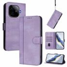 For vivo iQOO Z9 5G / iQOO Z9 Turbo 5G Line Splicing Buckle Retro Leather Phone Case(Purple) - 1