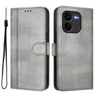 For vivo iQOO Z9x Line Splicing Buckle Retro Leather Phone Case(Grey) - 2