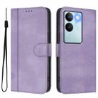 For vivo V29 5G Global / V29 Pro Line Splicing Buckle Retro Leather Phone Case(Purple) - 2