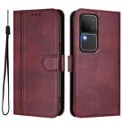 For vivo V30 5G / V30 Pro 5G Global Line Splicing Buckle Retro Leather Phone Case(Wine Red) - 2