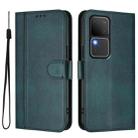 For vivo V30 5G / V30 Pro 5G Global Line Splicing Buckle Retro Leather Phone Case(Dark Green) - 2