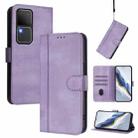 For vivo V30 5G / V30 Pro 5G Global Line Splicing Buckle Retro Leather Phone Case(Purple) - 1