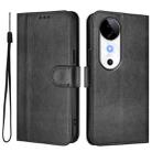 For vivo S19 Line Splicing Buckle Retro Leather Phone Case(Black) - 2