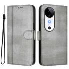 For vivo S19 Line Splicing Buckle Retro Leather Phone Case(Grey) - 2