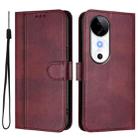 For vivo S19 Line Splicing Buckle Retro Leather Phone Case(Wine Red) - 2