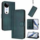 For vivo S19 Line Splicing Buckle Retro Leather Phone Case(Dark Green) - 1