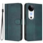 For vivo S19 Line Splicing Buckle Retro Leather Phone Case(Dark Green) - 2