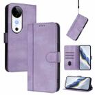 For vivo S19 Line Splicing Buckle Retro Leather Phone Case(Purple) - 1