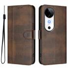 For vivo S19 Line Splicing Buckle Retro Leather Phone Case(Brown) - 2