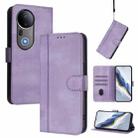 For vivo S20 Pro 5G Line Splicing Buckle Retro Leather Phone Case(Purple) - 1