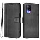 For vivo Y73 2021 Line Splicing Buckle Retro Leather Phone Case(Black) - 2