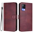 For vivo Y73 2021 Line Splicing Buckle Retro Leather Phone Case(Wine Red) - 2