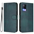 For vivo Y73 2021 Line Splicing Buckle Retro Leather Phone Case(Dark Green) - 2