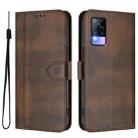For vivo Y73 2021 Line Splicing Buckle Retro Leather Phone Case(Brown) - 2